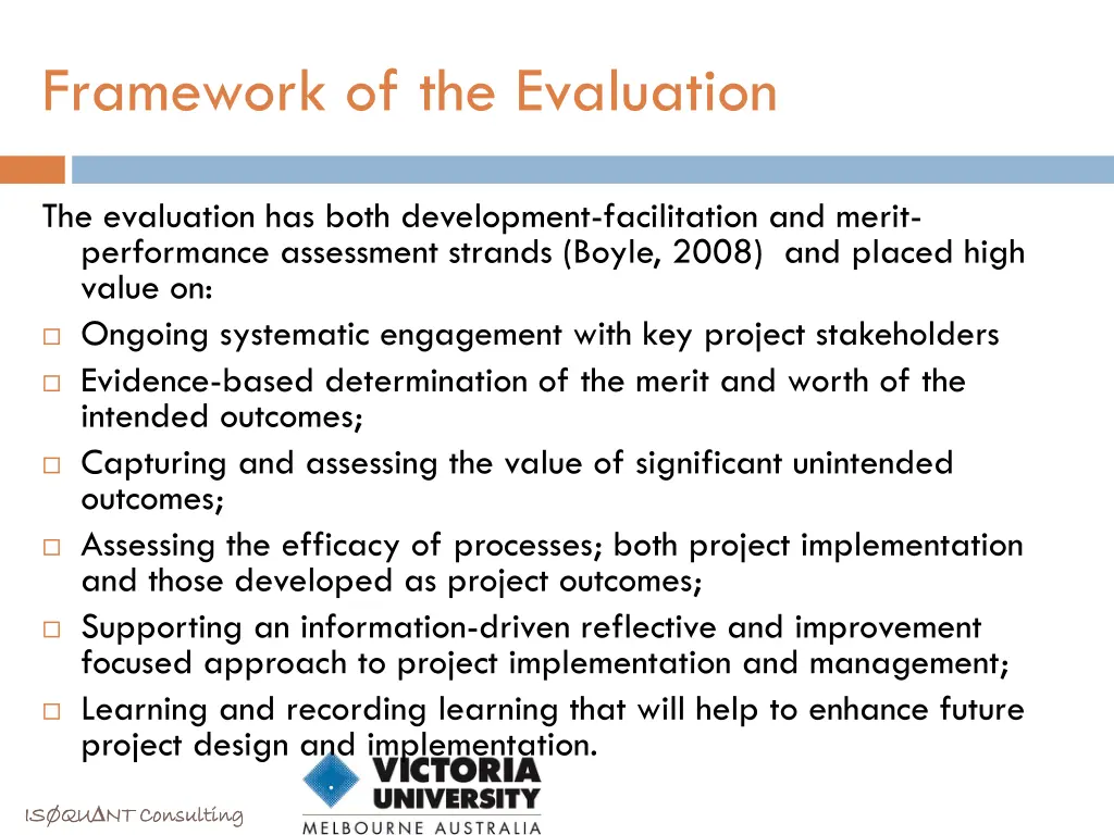 framework of the evaluation