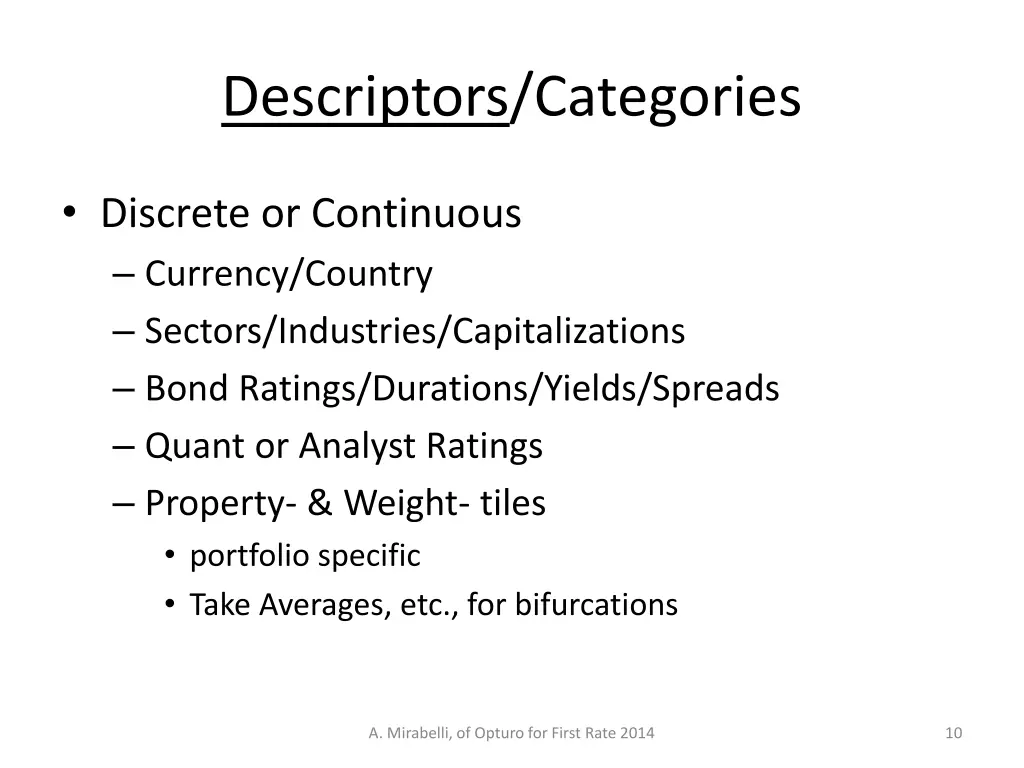 descriptors categories