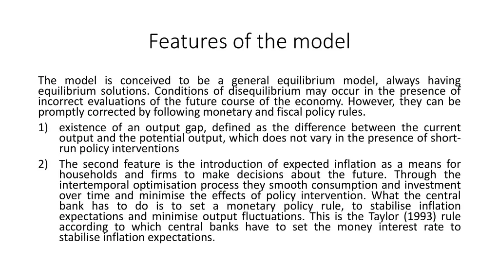 features of the model