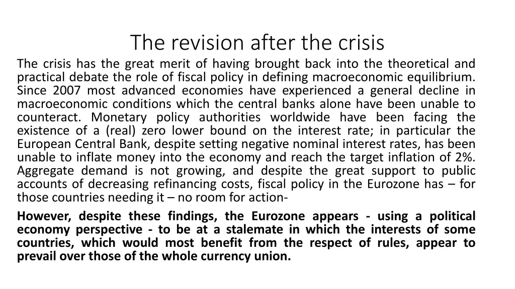 the revision after the crisis the crisis
