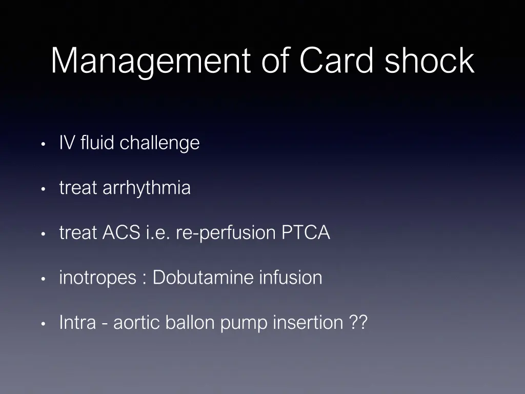 management of card shock