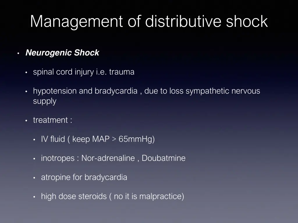 management of distributive shock 1