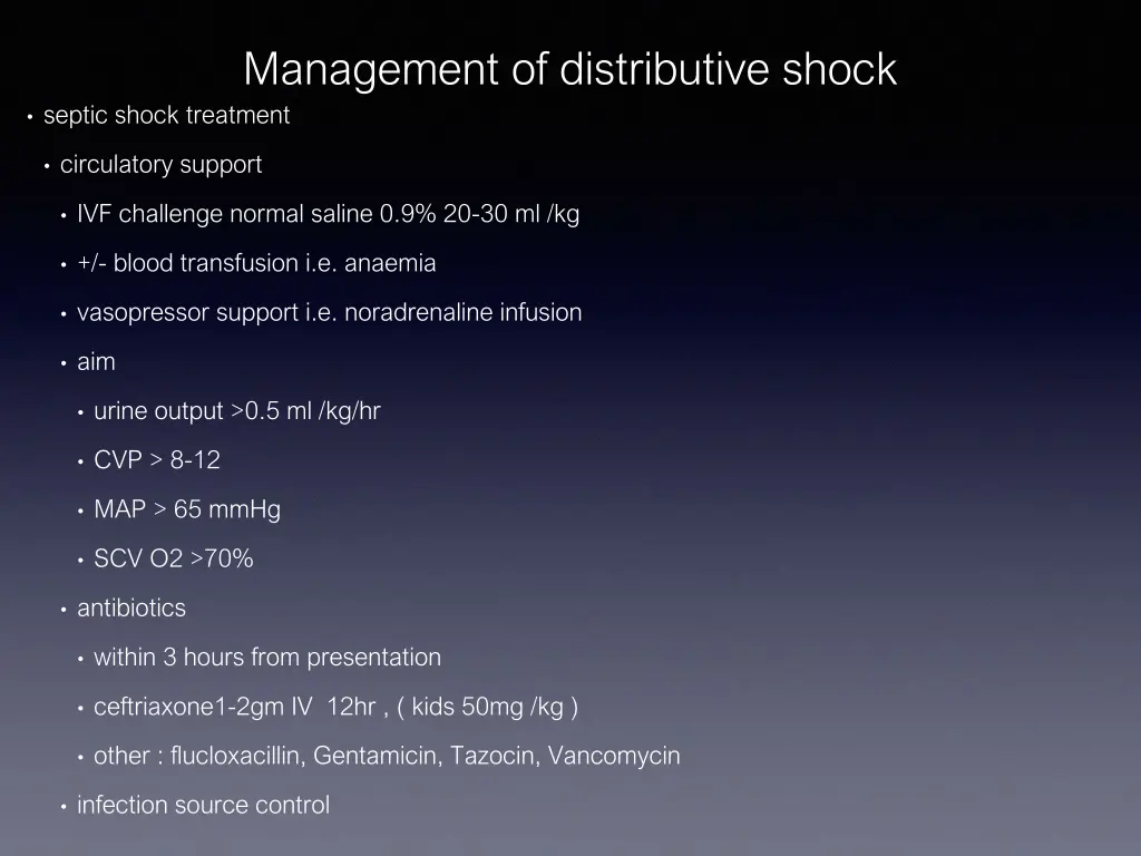 management of distributive shock septic shock