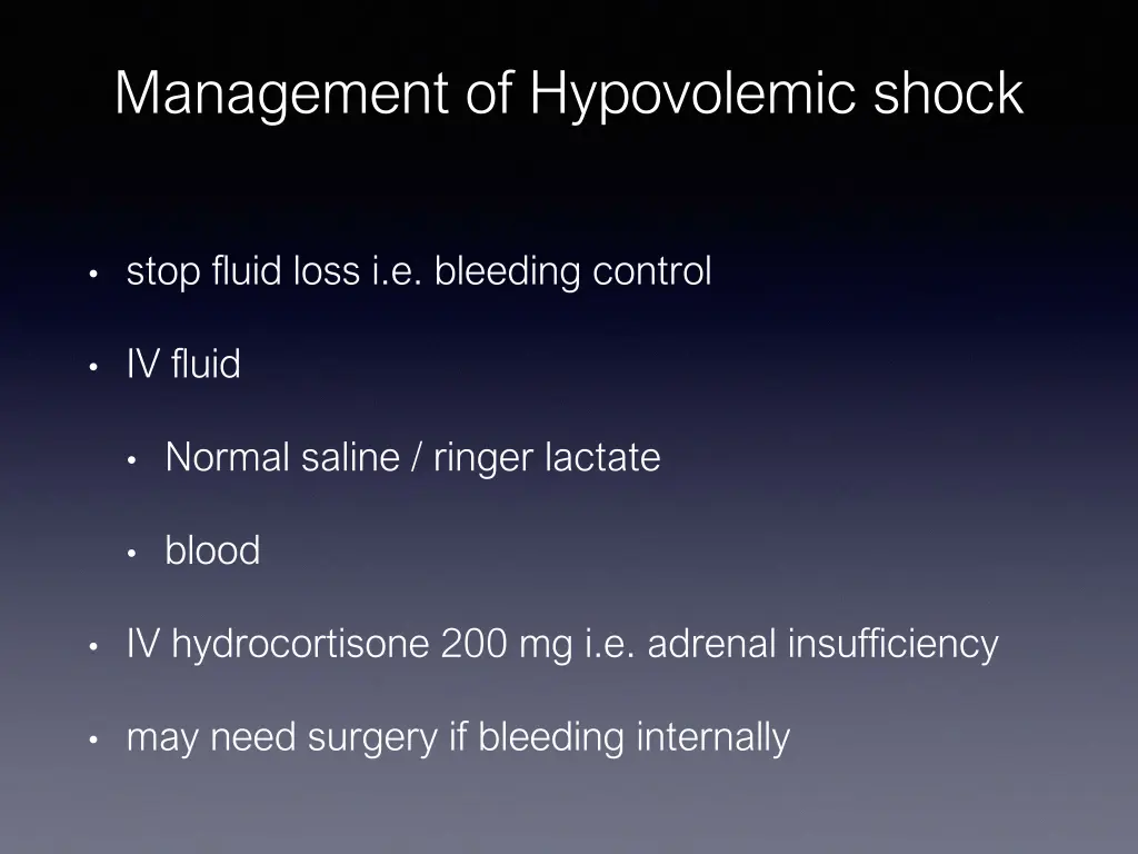 management of hypovolemic shock