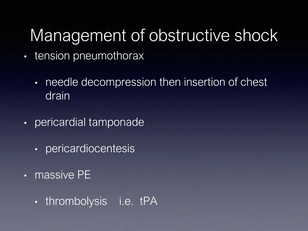 management of obstructive shock tension