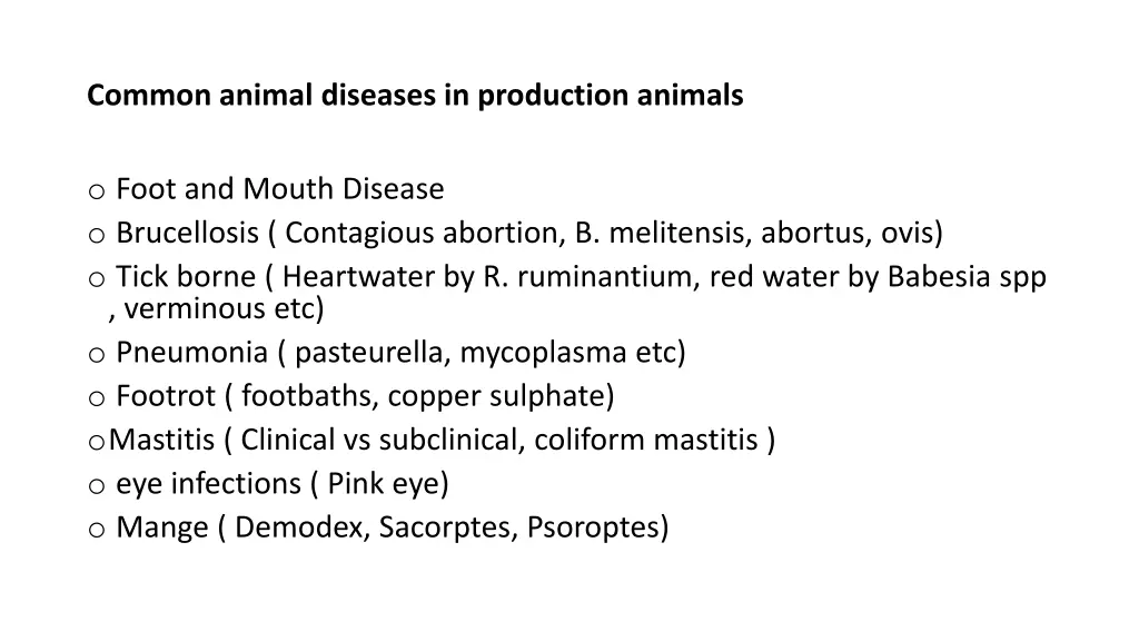 common animal diseases in production animals