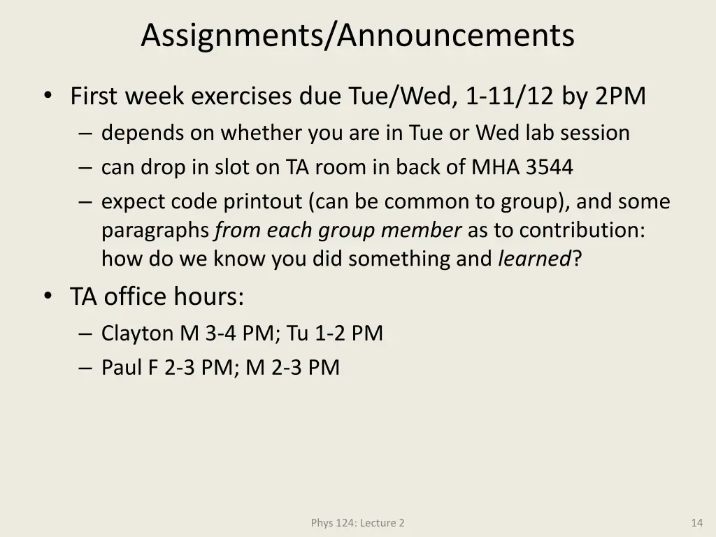 assignments announcements