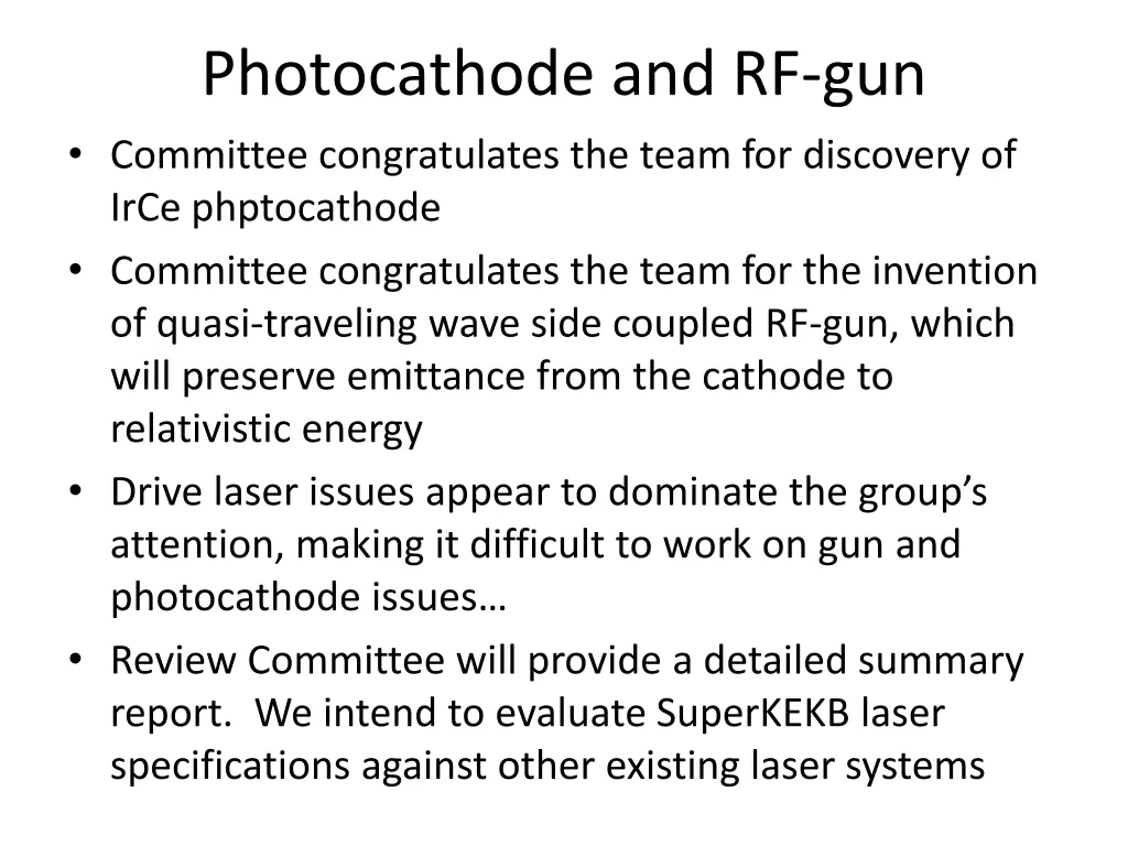 photocathode and rf gun committee congratulates
