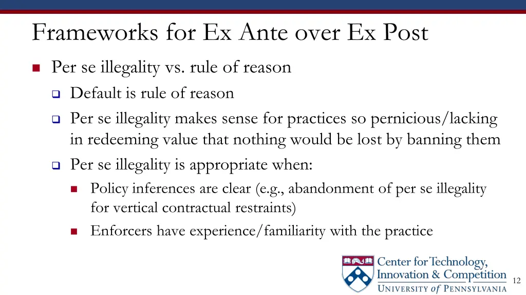 frameworks for ex ante over ex post