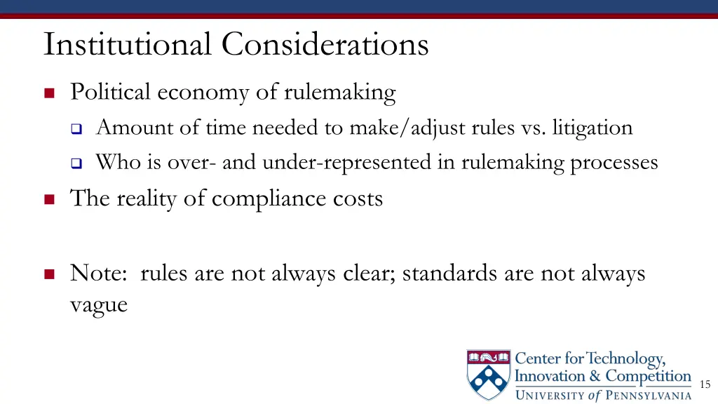 institutional considerations