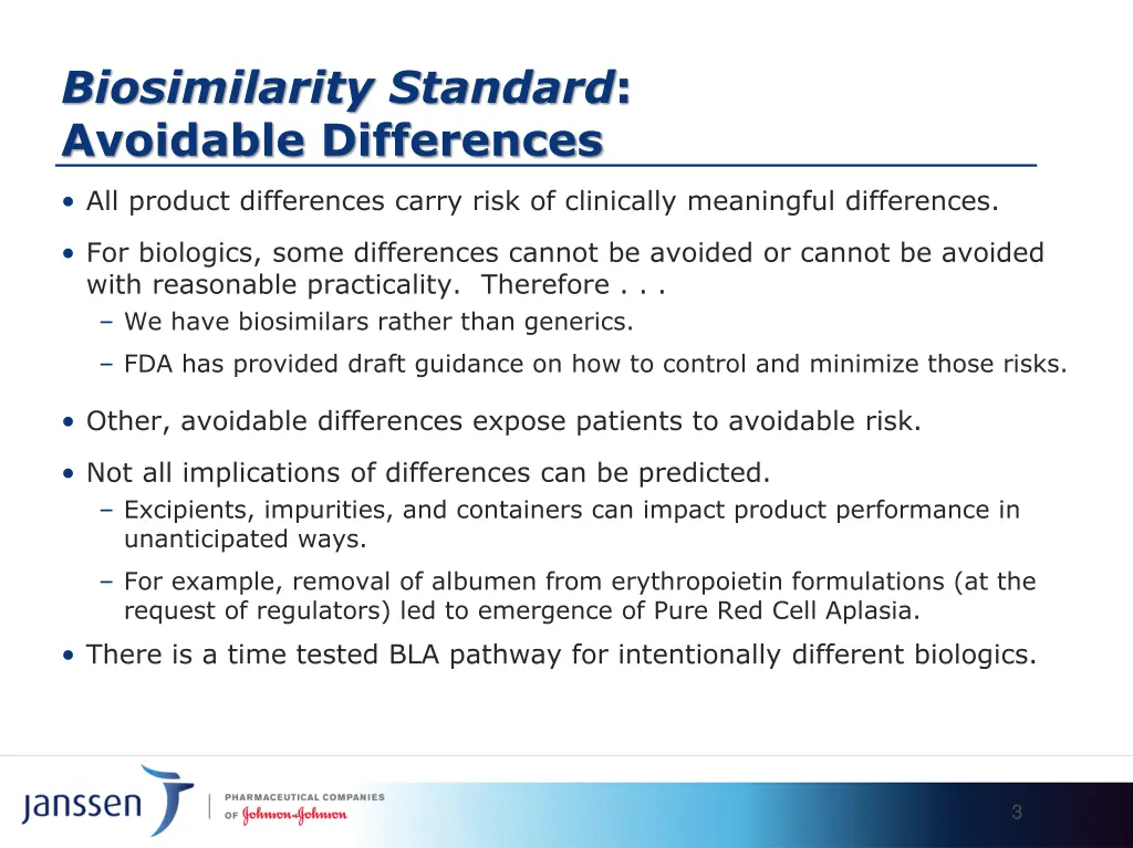 biosimilarity standard avoidable differences