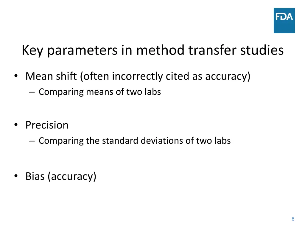 key parameters in method transfer studies
