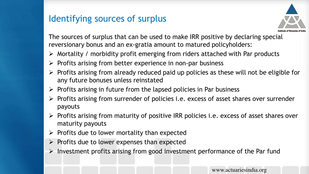 identifying sources of surplus