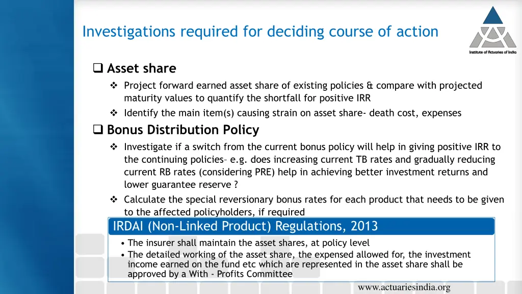 investigations required for deciding course 1