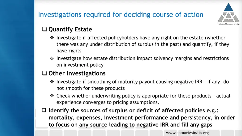 investigations required for deciding course 2