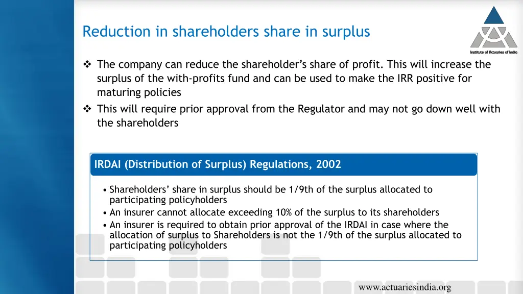 reduction in shareholders share in surplus