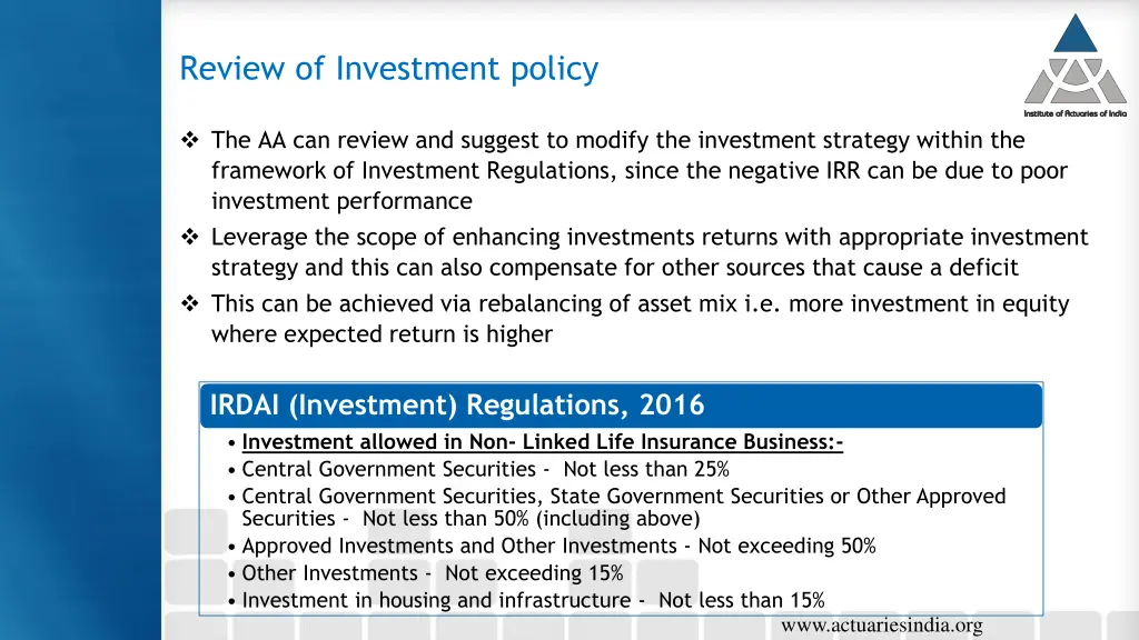 review of investment policy