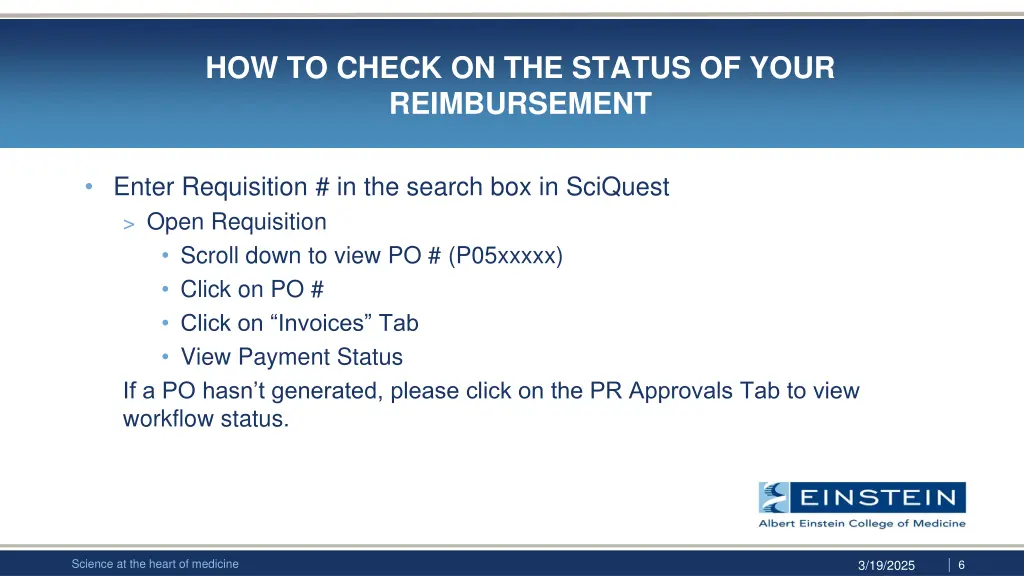 how to check on the status of your reimbursement