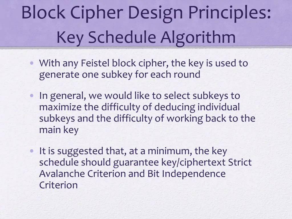 block cipher design principles key schedule