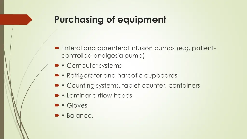 purchasing of equipment