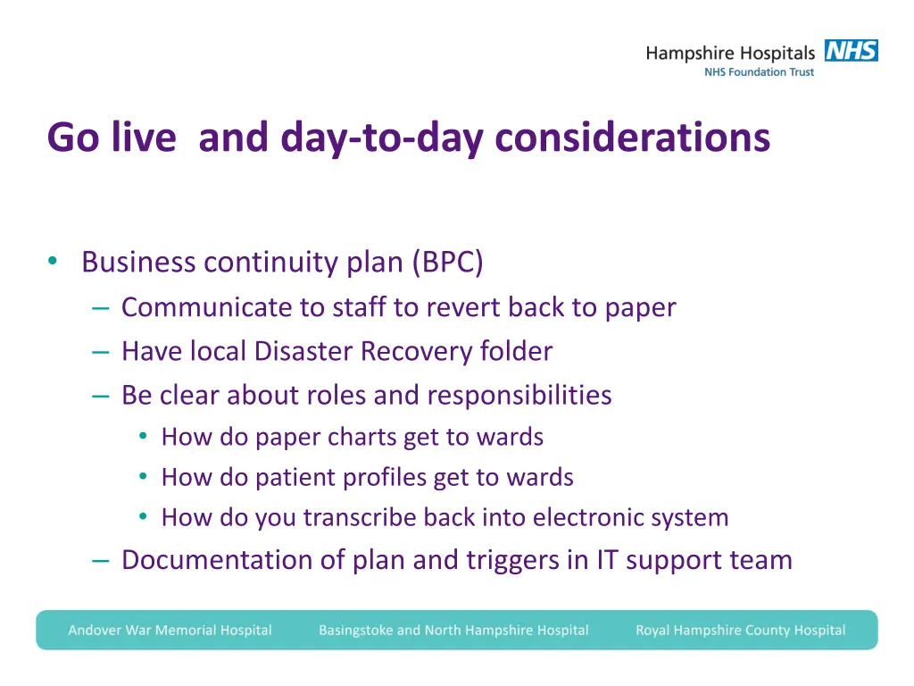go live and day to day considerations