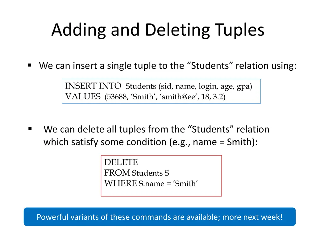 adding and deleting tuples