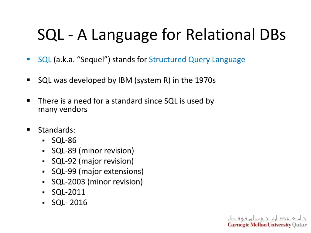 sql a language for relational dbs