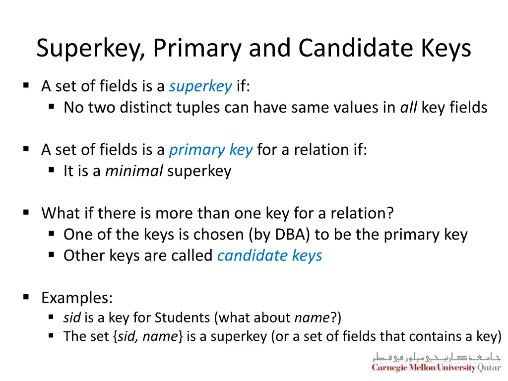 superkey primary and candidate keys