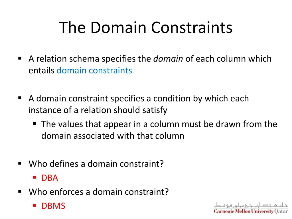 the domain constraints