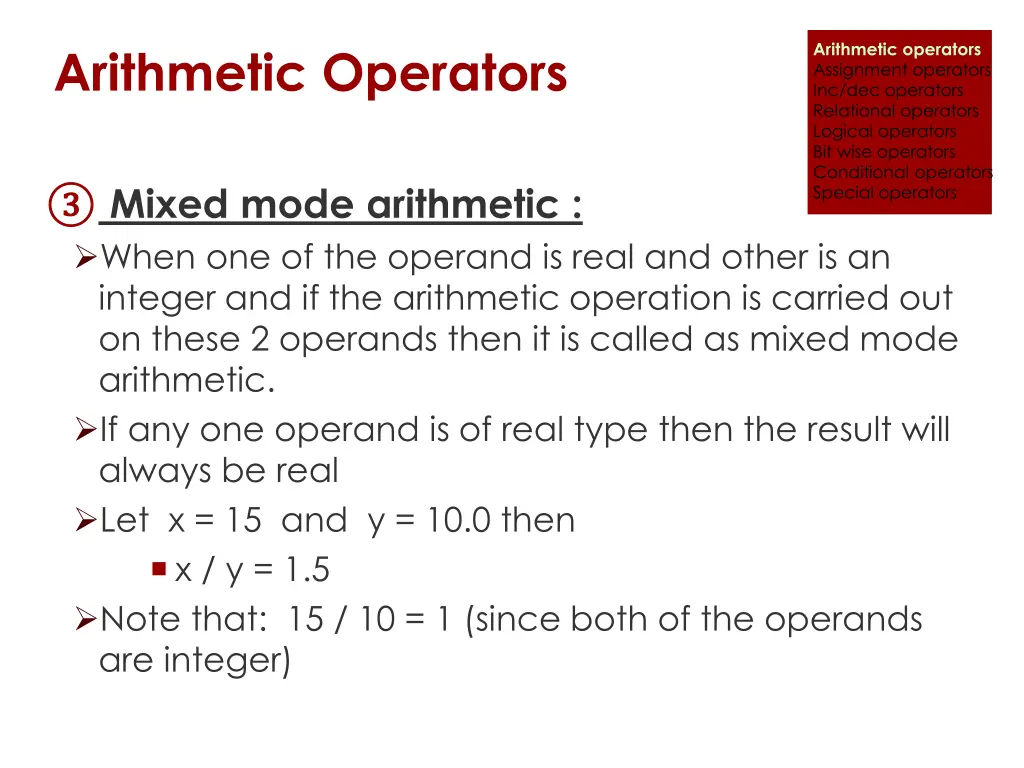arithmetic operators assignment operators 4