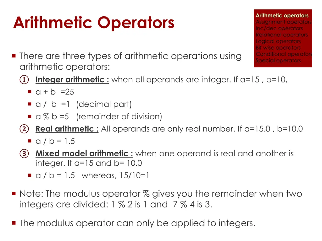 arithmetic operators