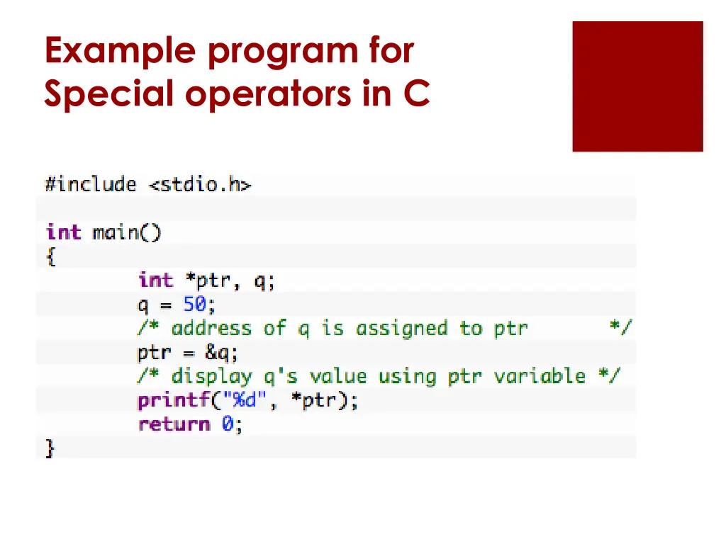 example program for special operators in c