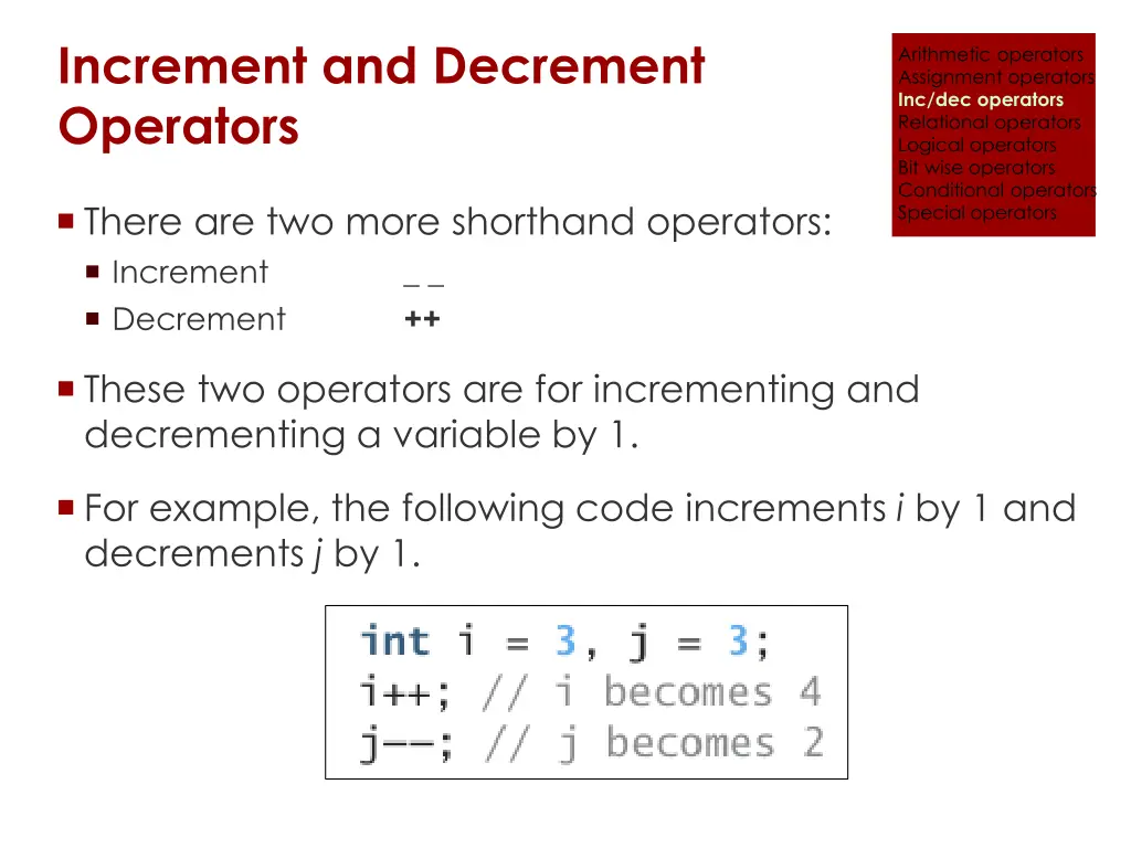 increment and decrement operators