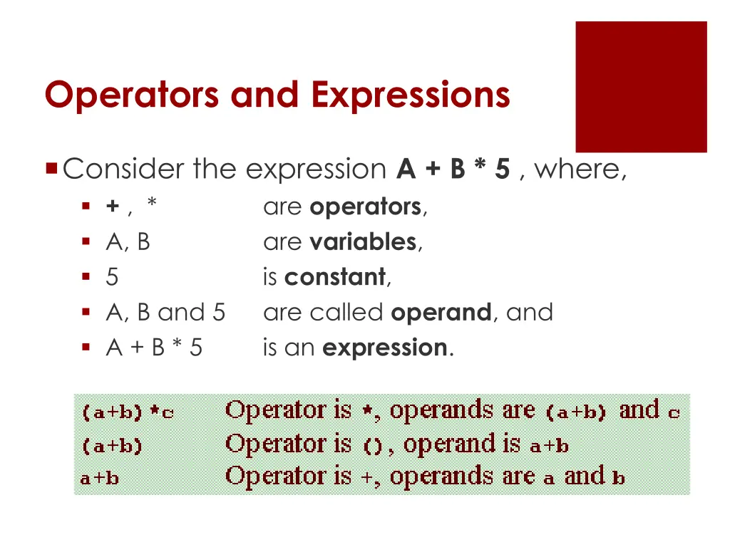 operators and expressions