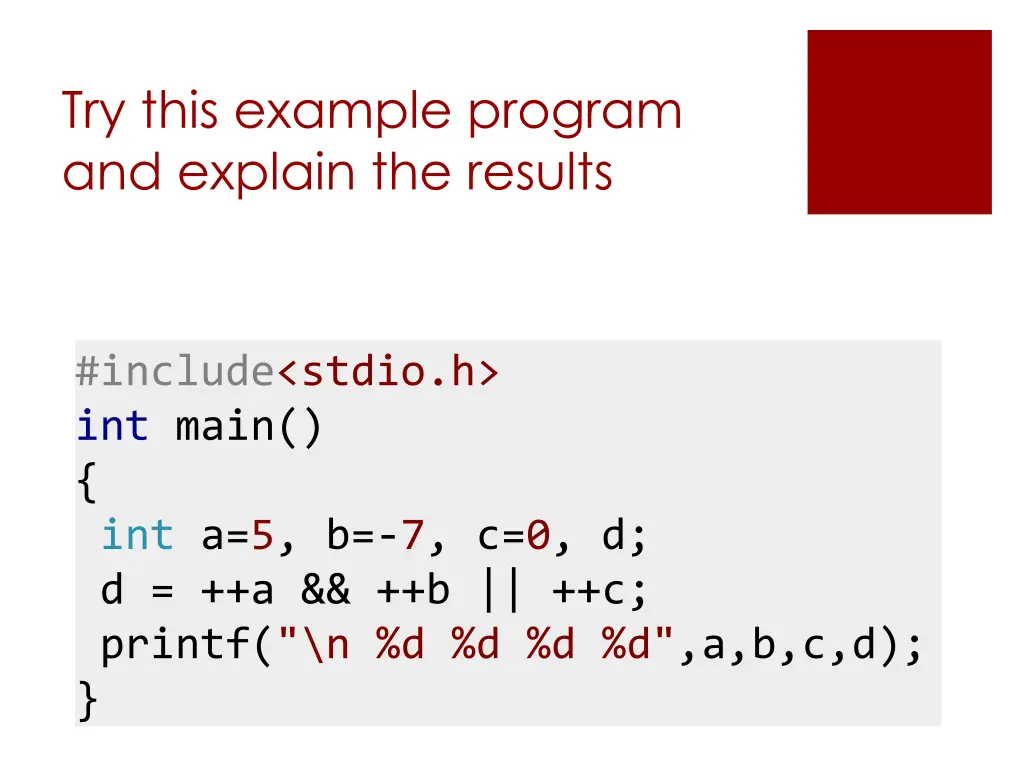 try this example program and explain the results