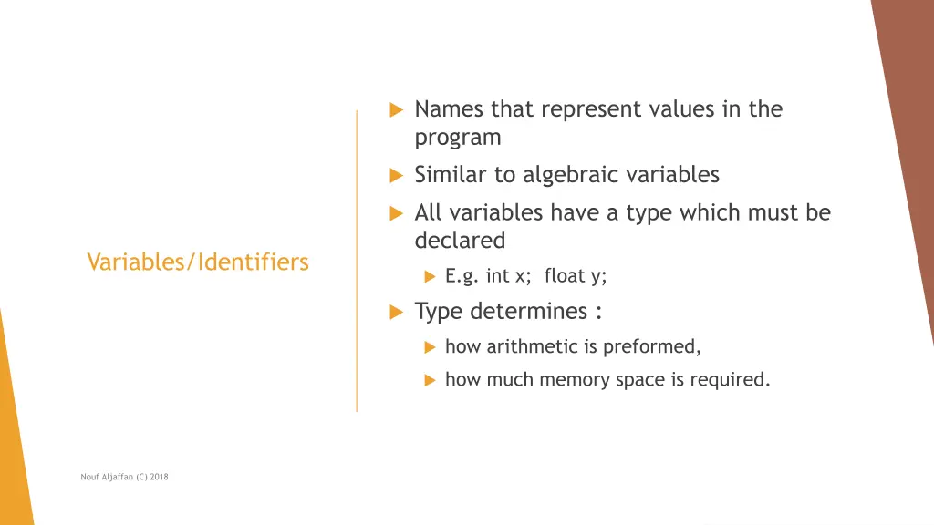 names that represent values in the program