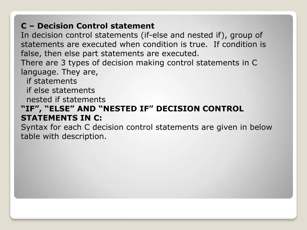 c decision control statement in decision control