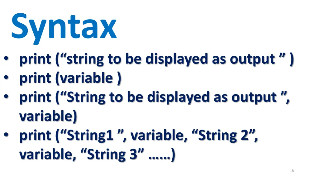 syntax print string to be displayed as output