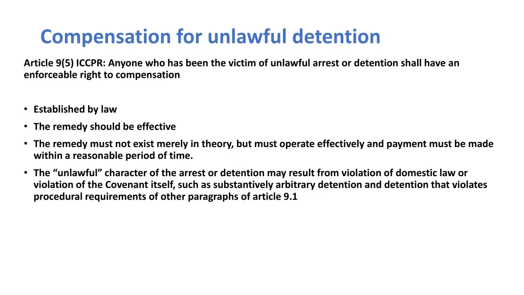 compensation for unlawful detention