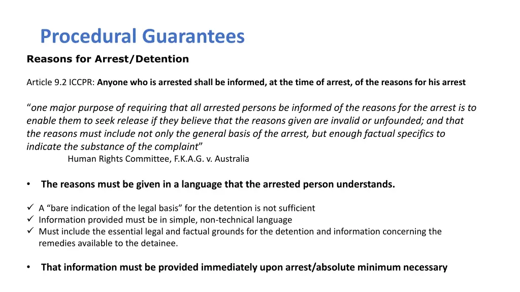 procedural guarantees reasons for arrest detention