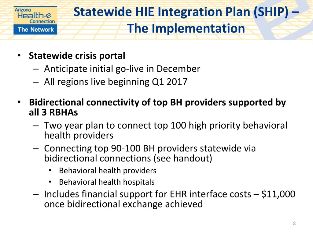 statewide hie integration plan ship