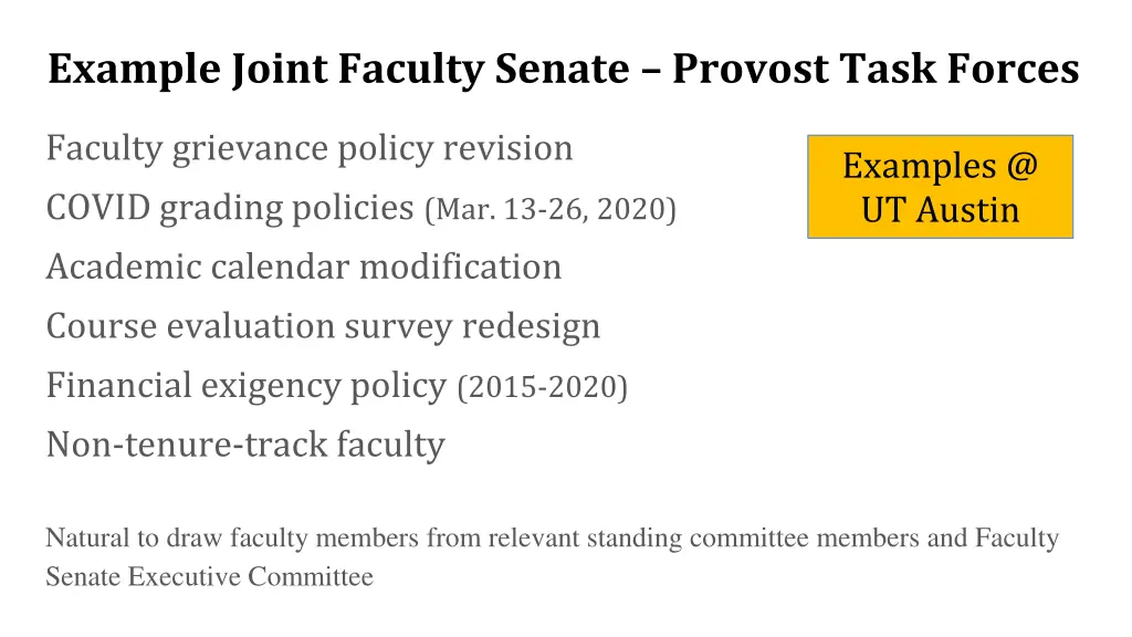 example joint faculty senate provost task forces