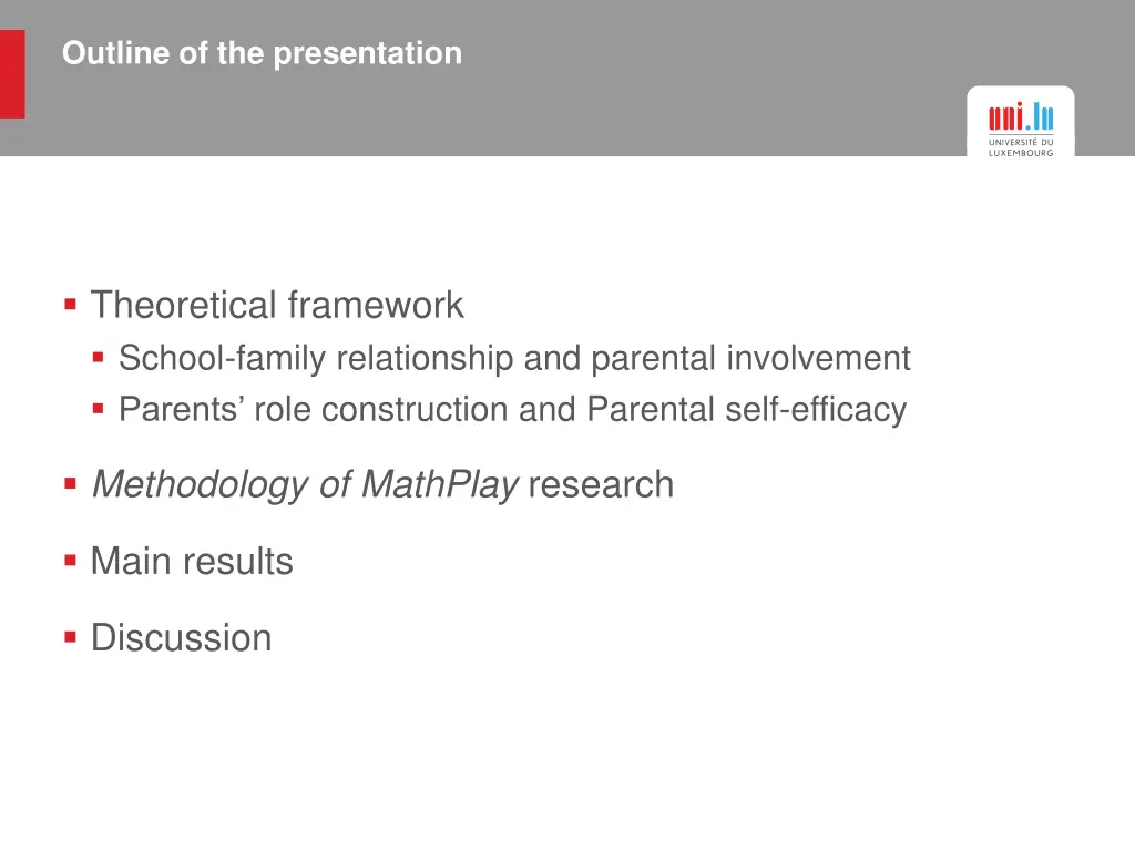outline of the presentation