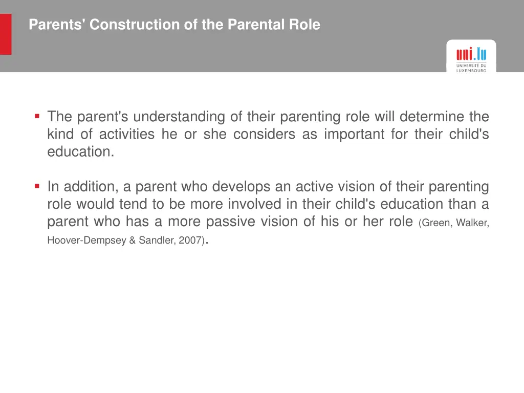 parents construction of the parental role 1