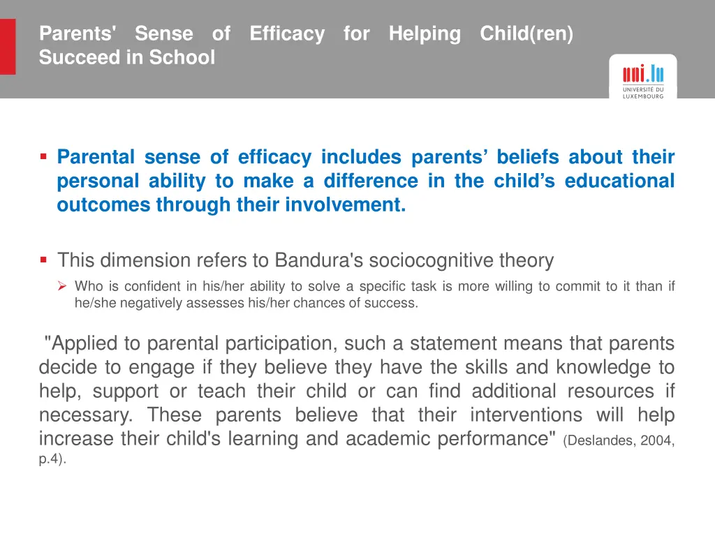 parents sense of efficacy for helping child