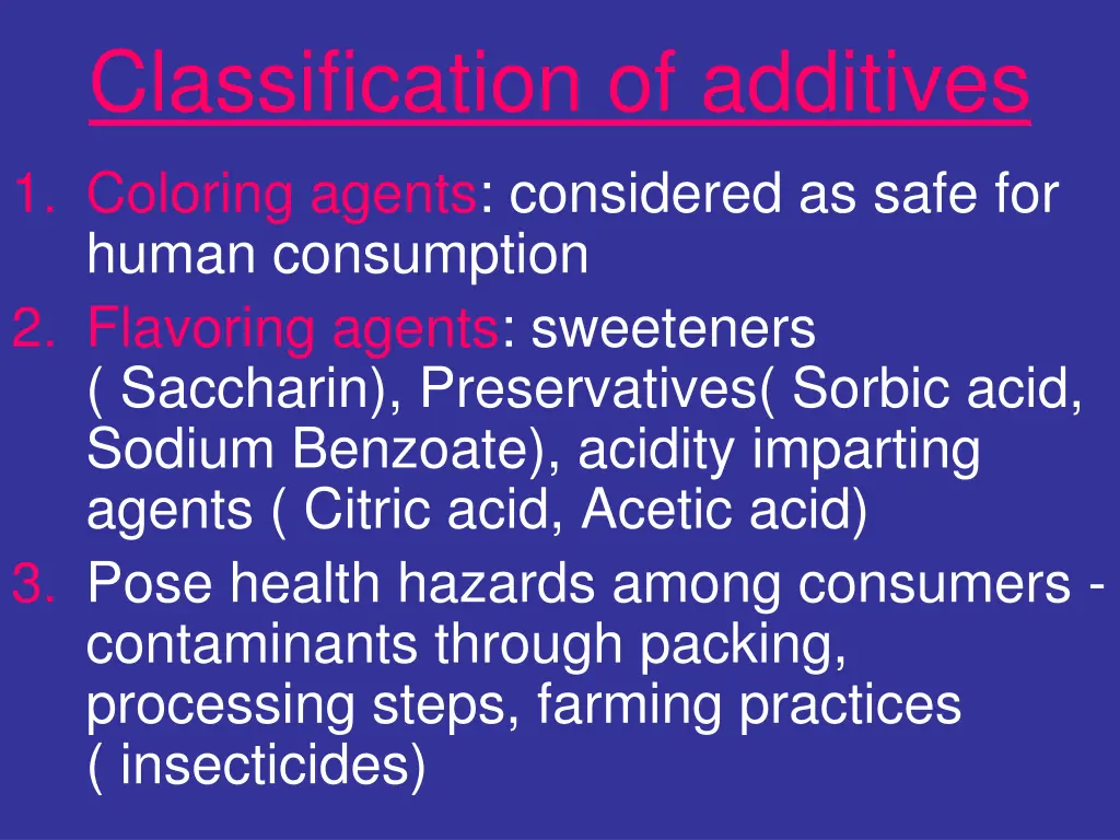 classification of additives