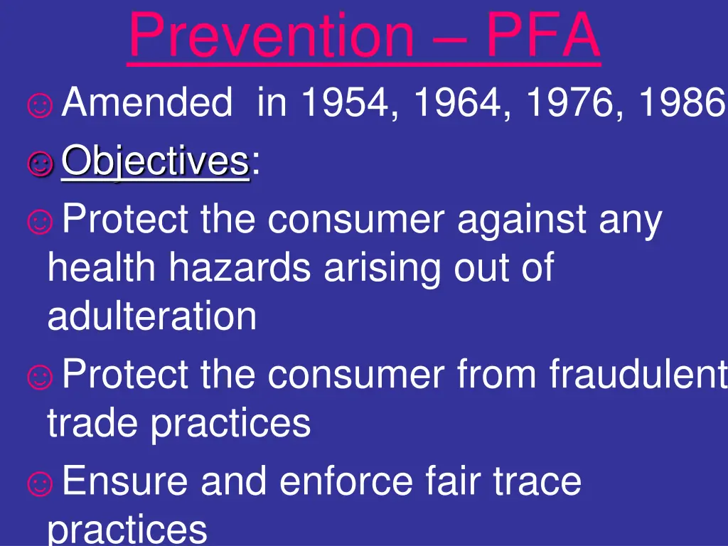 prevention pfa amended in 1954 1964 1976 1986