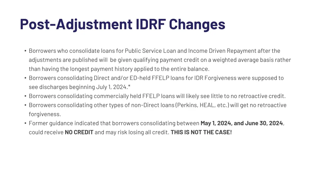 post adjustment idrf changes