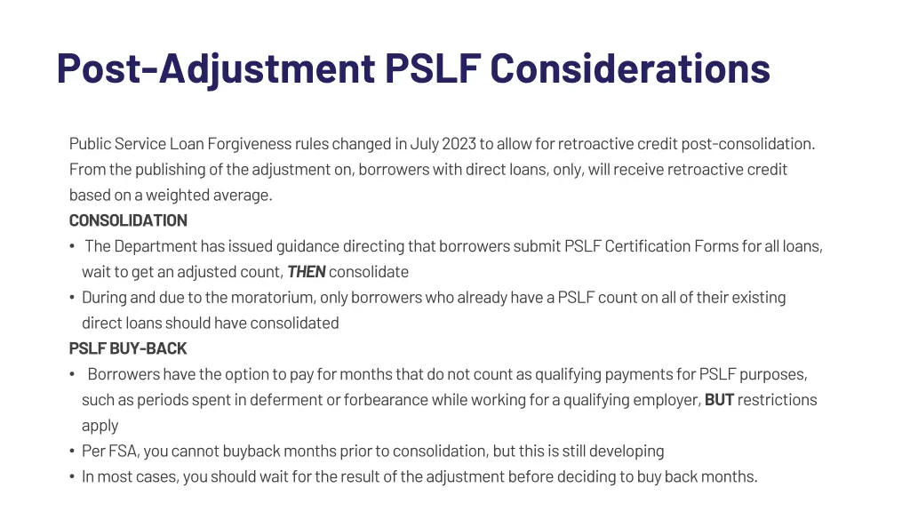 post adjustment pslf considerations