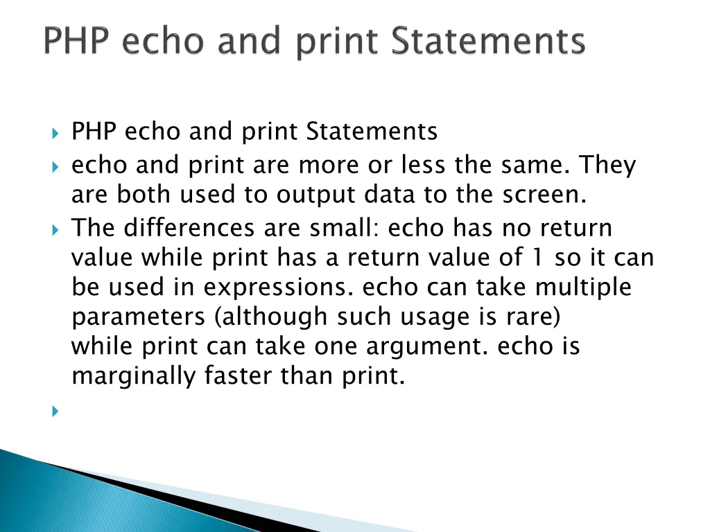 php echo and print statements echo and print